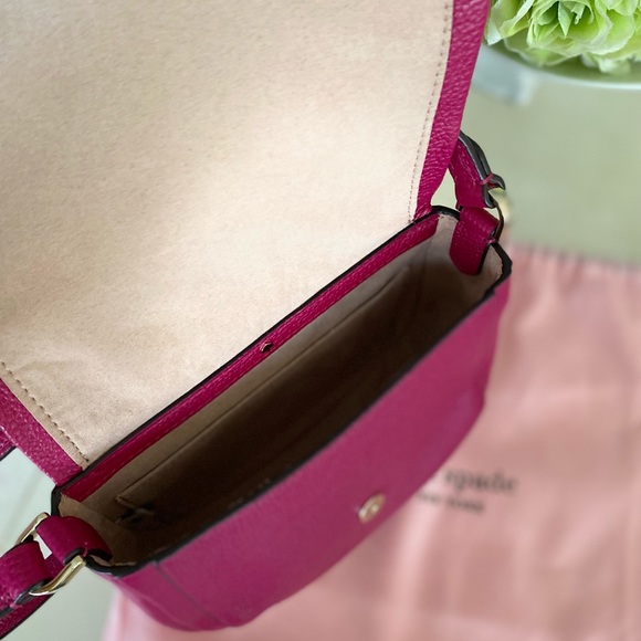 kate spade Bags Kate Spade Roulette Small Pebbled Leather Saddlebag Crossbody Anemone Pink